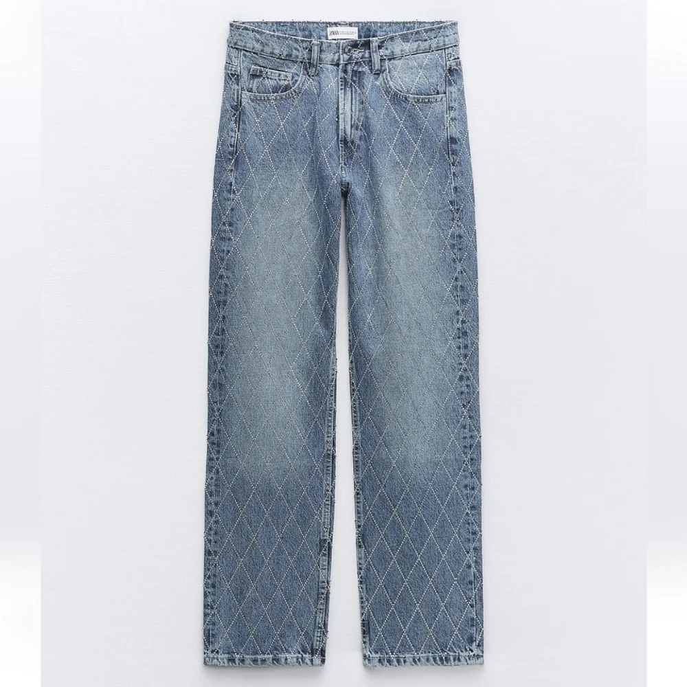 Zara RHINESTONE JEWEL STRAIGHT JEANS BLUE Size 2/26